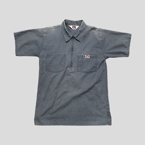 Ben Davis Vintage Grey Faded 1/2 Zip Workwear Polo Shirt